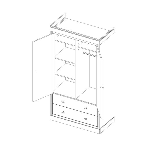 Kidsmill Newport Kledingkast 2-Deurs Kast Wit / Eiken T-Knop Zwart