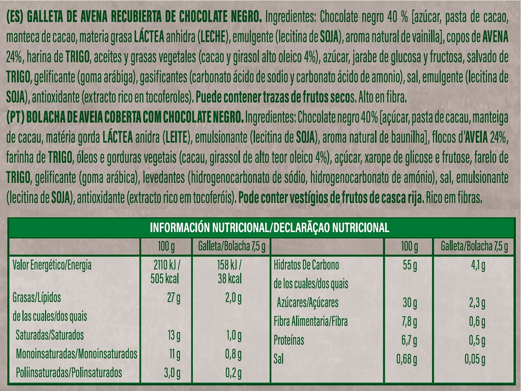 BOLACHA AVEIA GULLON CHOCOLATE NEGRO 150 G