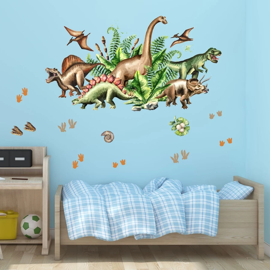 Nikima Wandtattoo 168 Dinosaurier T-Rex, Triceratops, Stegosaurus in 6 vers. Größen grün