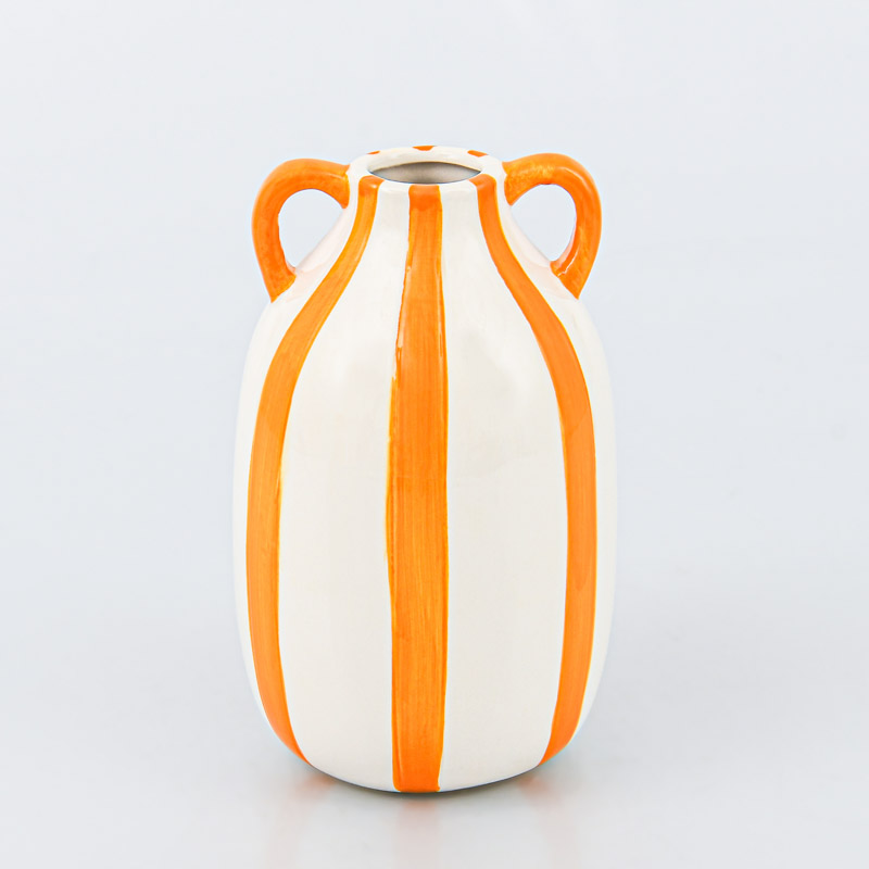 Vase avec anses rayé orange