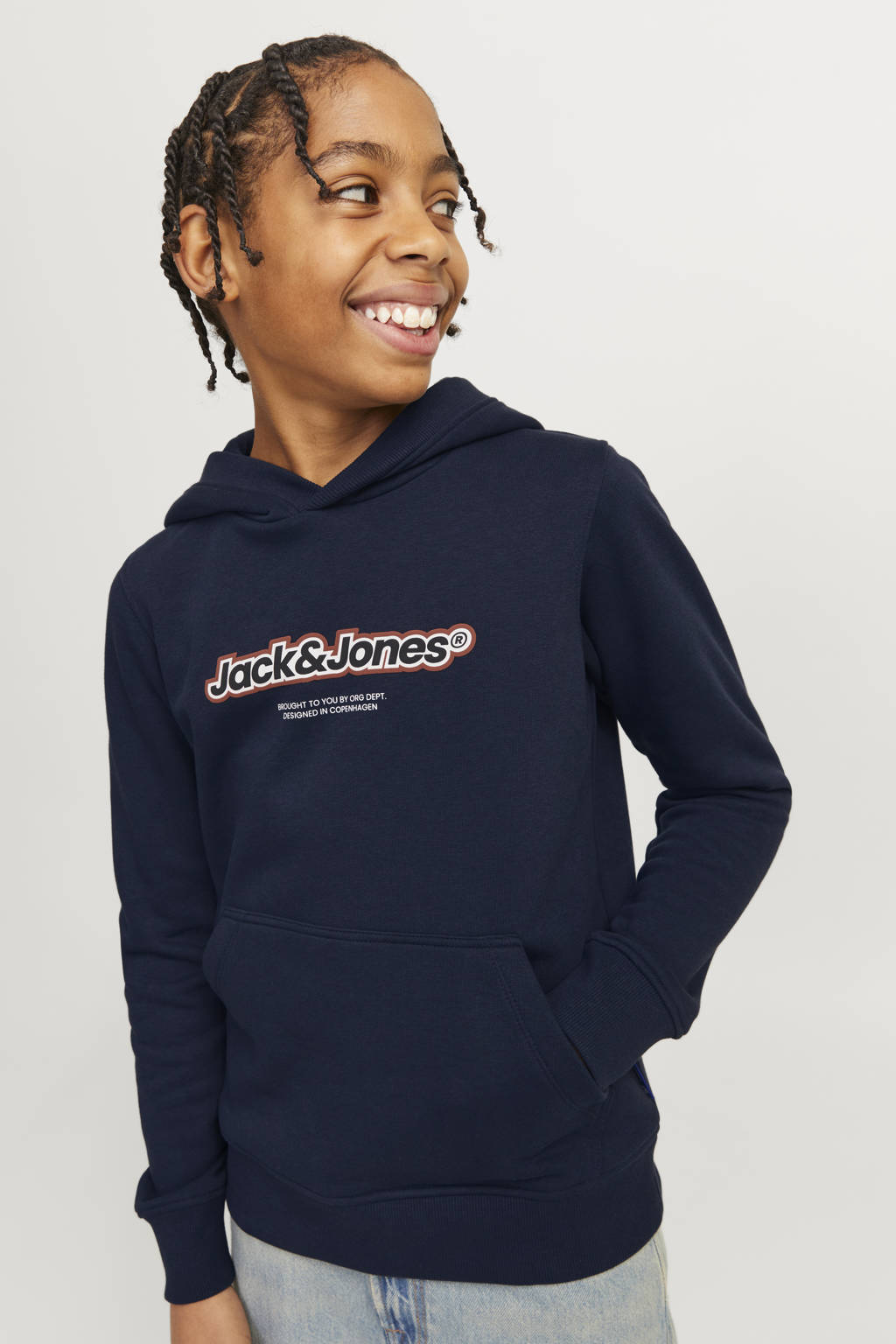 JACK & JONES hoodie JORVESTERBRO NEWTON met logo donkerblauw