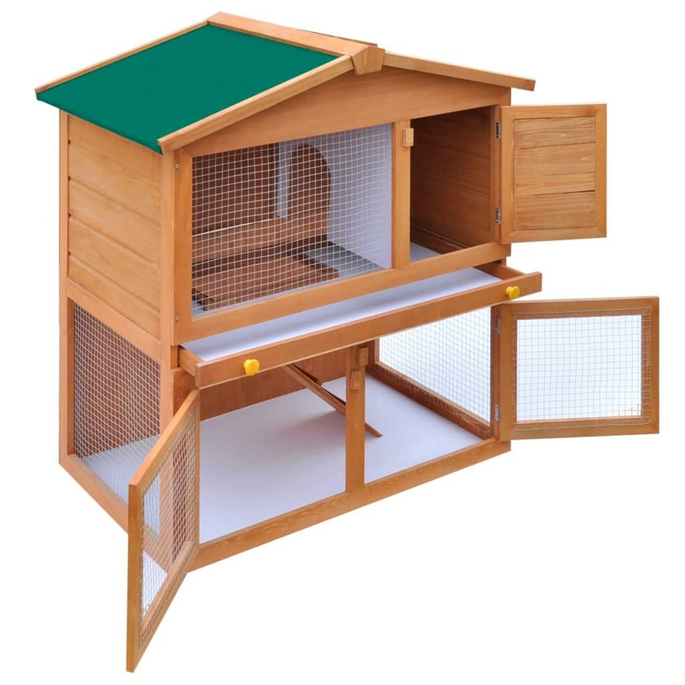 Clapier d'extérieur enclos 93 x 60 x 97 cm pour petits animaux 3 portes bois