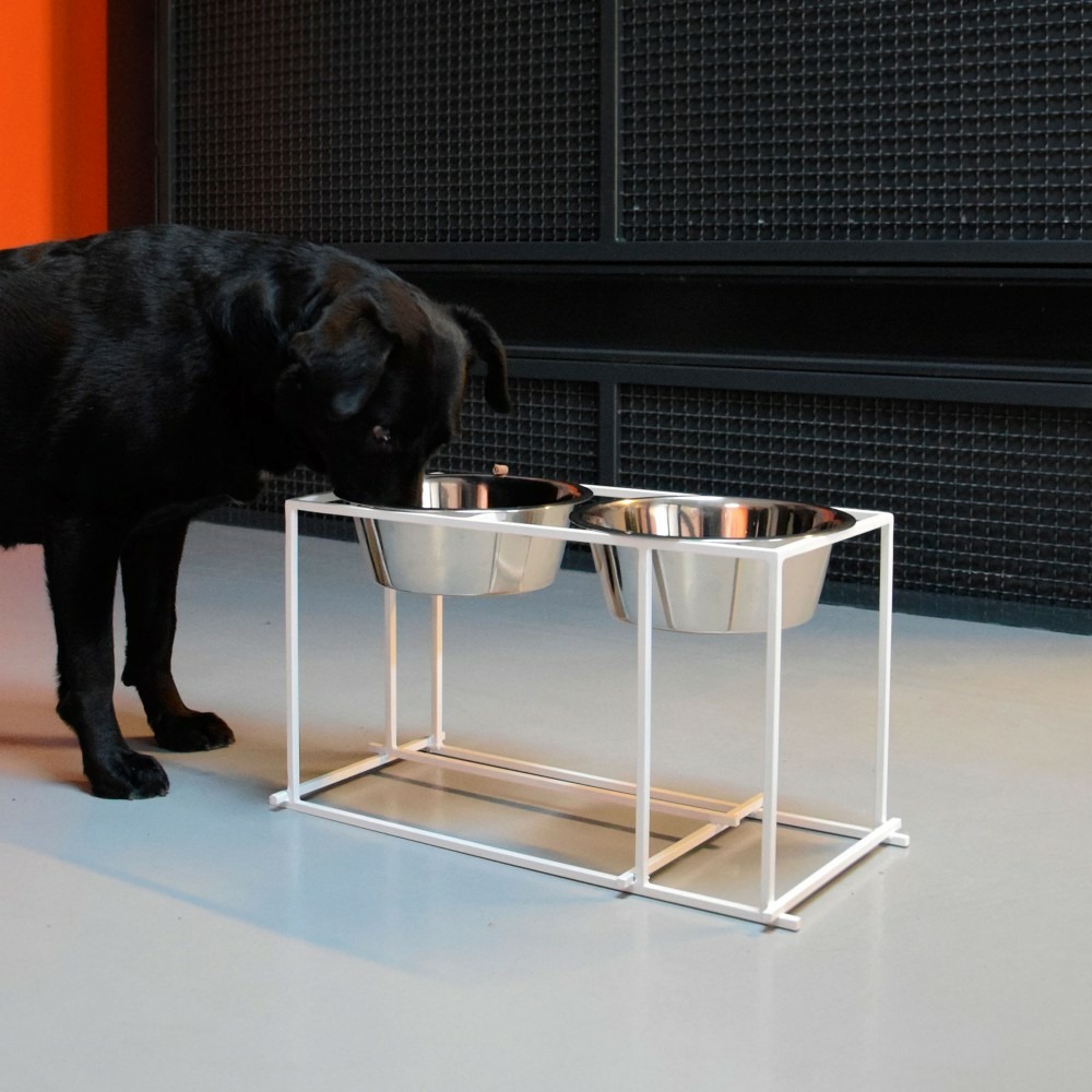 Arum - set 2 gamelles surélevées, grand chien, socle design blanc 42,5x21x25,5cm