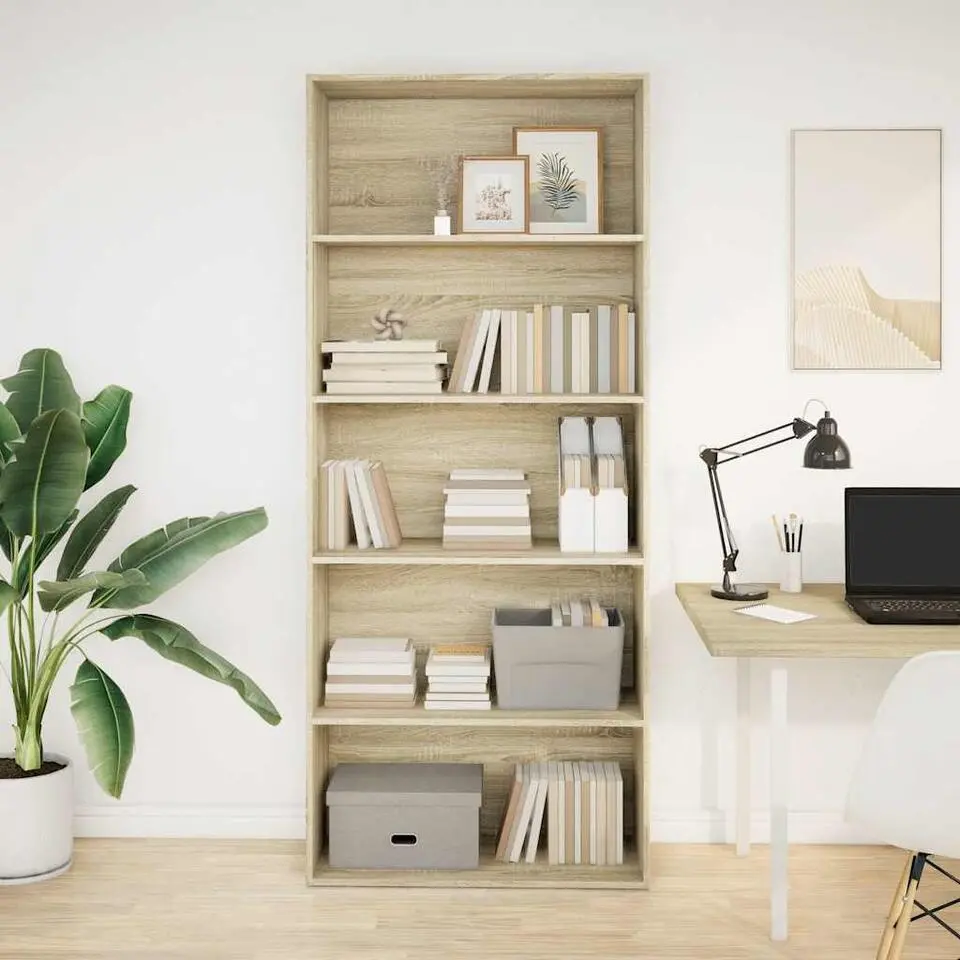 vidaXL - Boekenkast met 5 vakken voor kantoor - Sonoma eiken - 80x30x189 cm