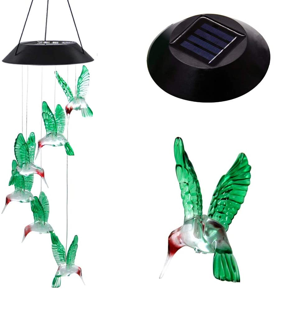 6 LED's Solar Outdoor Licht Garten Deko Windspiel Lampe im Kolibri Design (IP65) - Bunt