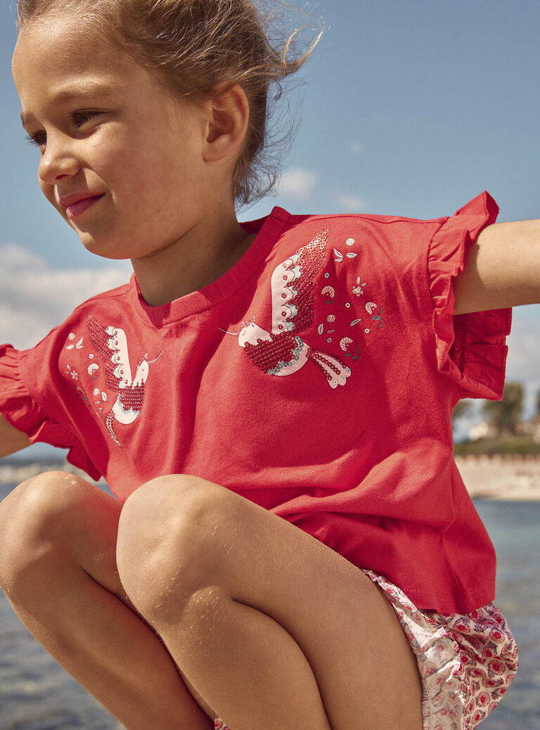 T-shirt coquelicot à manches courtes