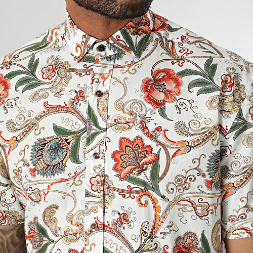 Chemise Manches Courtes Blanc Rouge Floral