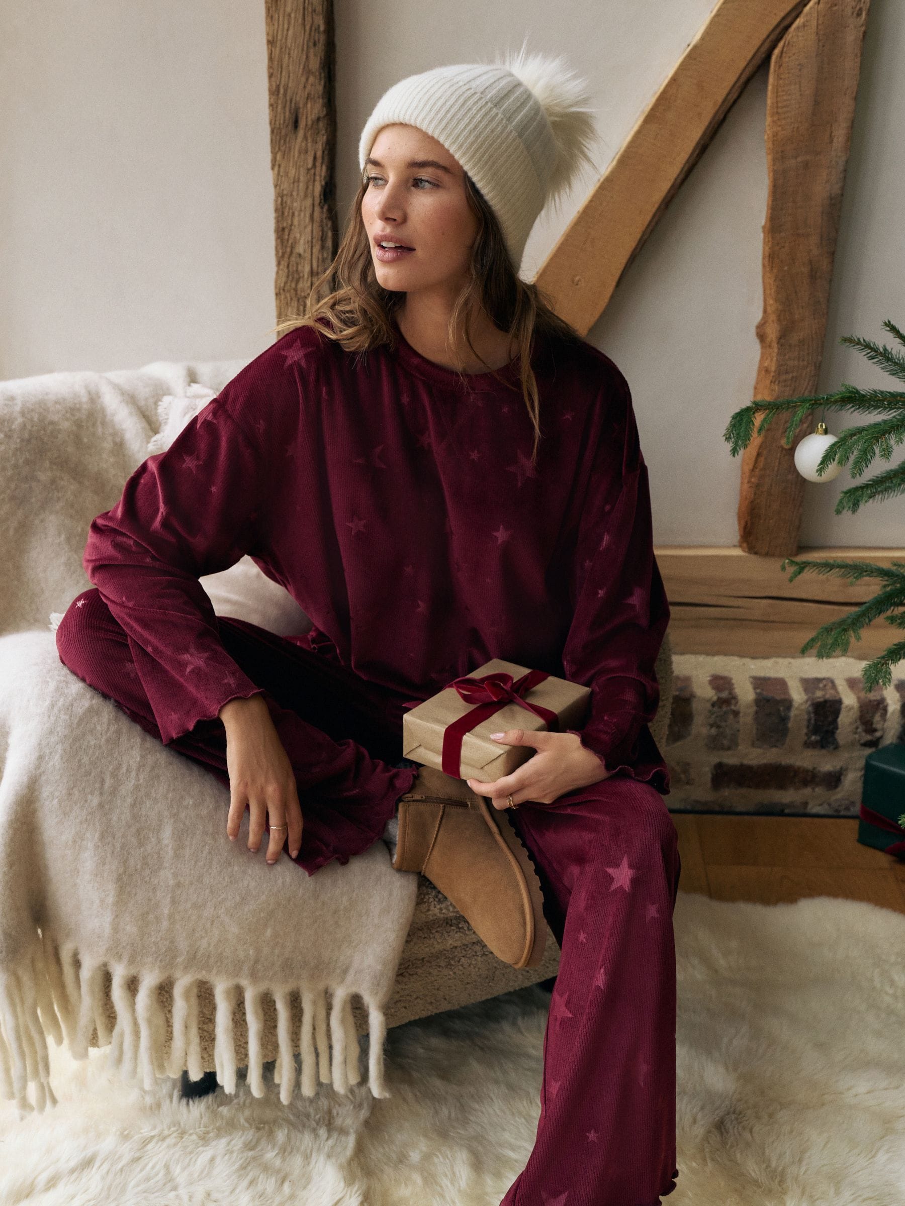 Bordeauxrood - Getextureerde superzachte pyjama met lange mouwen