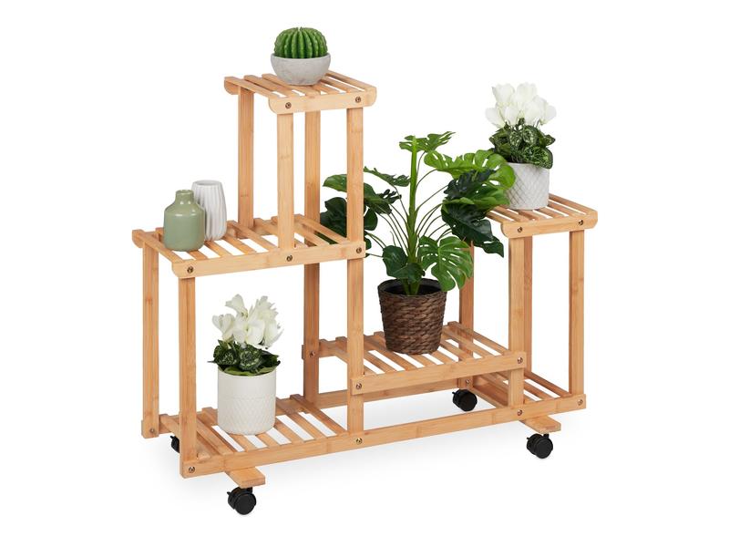 relaxdays Pflanzenständer mit 6 Ablagen 79 cm, Nature Pflanzenregal