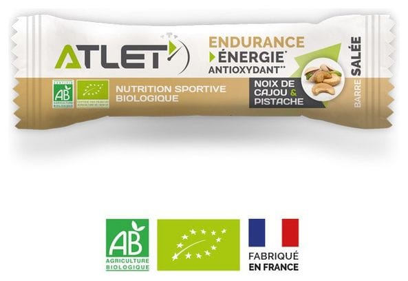 Barre énergétique biologique salée ATLET noix de cajou et pistache