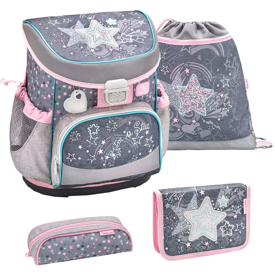Belmil Schulranzen Mini Fit Schulranzen Set 4-teilig mit Brustgurt Shine like a Star