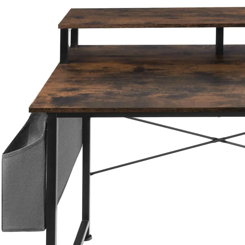 tectake Bureau met plank en organizer, Industrieel Hout Donker, Rustiek