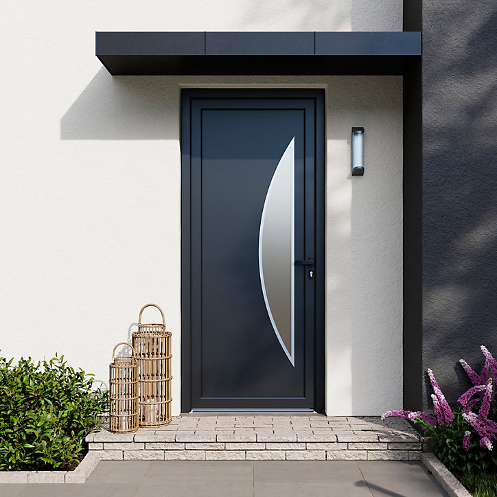 Porte d'entrée FORTIA pvc anthracite RAL 7016 Hermoso 96 x h.218 cm poussant gauche
