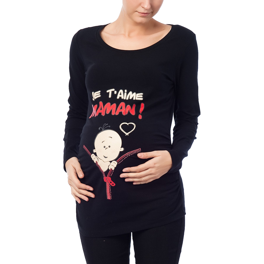 M.M.C. Umstandslangarmshirt Je t’aime maman mit Motiv Schwarz