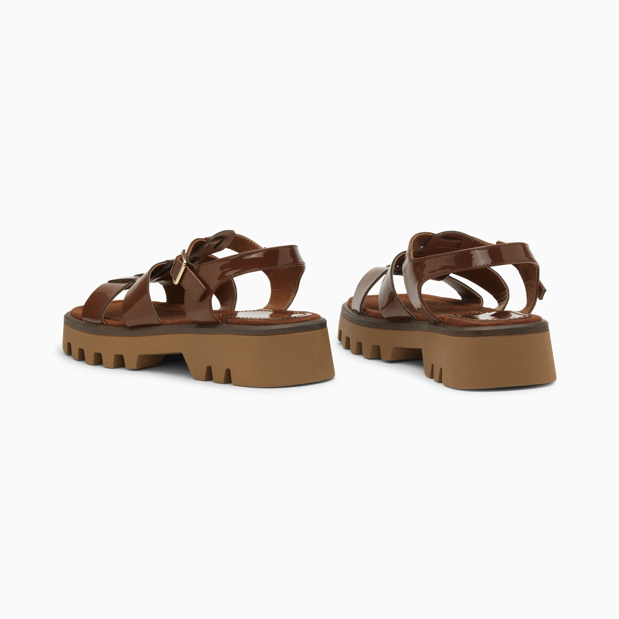 Sandales plates-Sandales Edmée chocolat verni à plateforme crantée