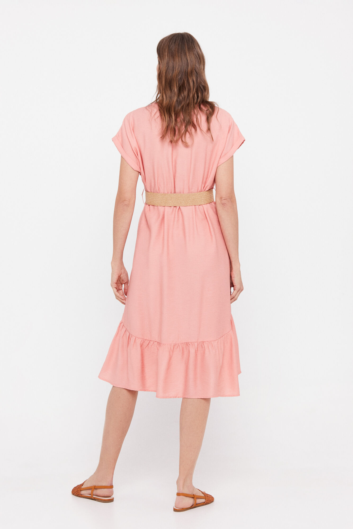Vestido confortável com cinto - Coral