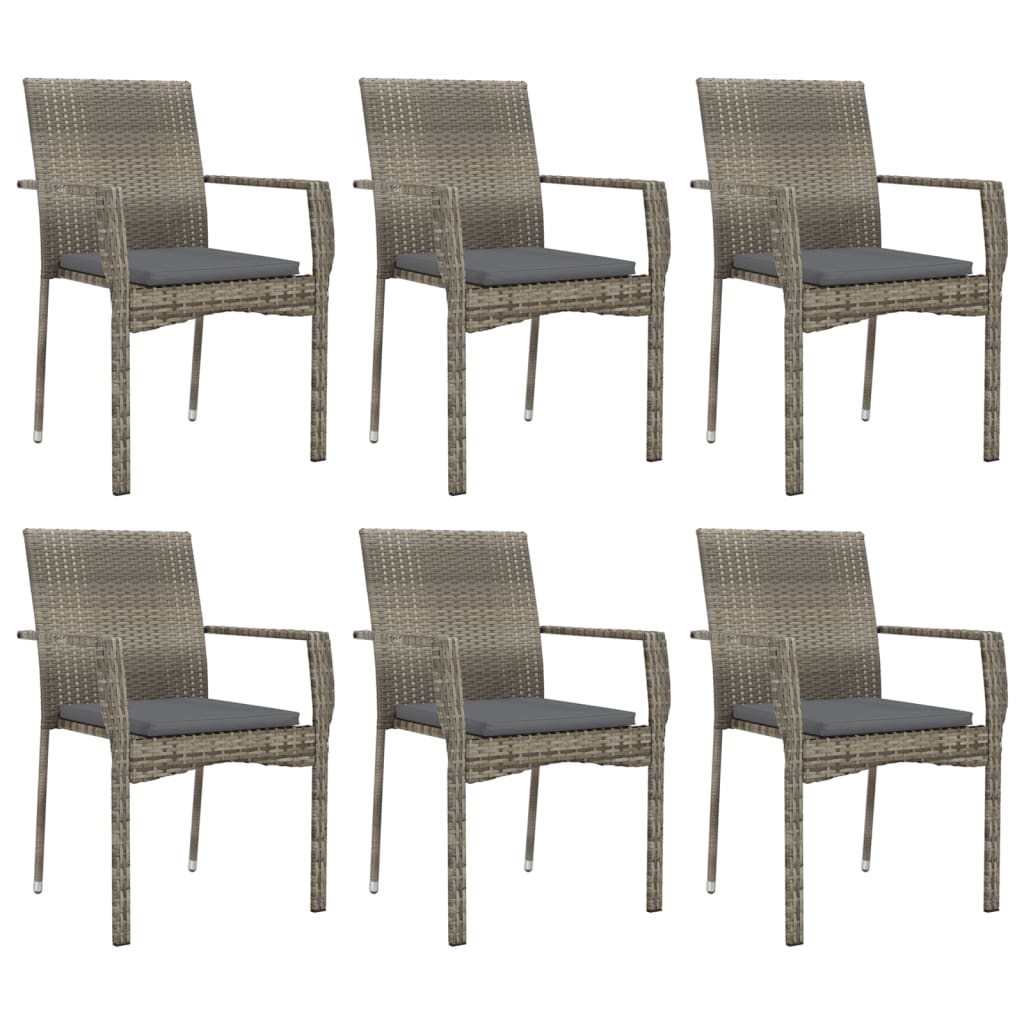 Mobilier à dîner de jardin et coussins 7 pièces gris rotin