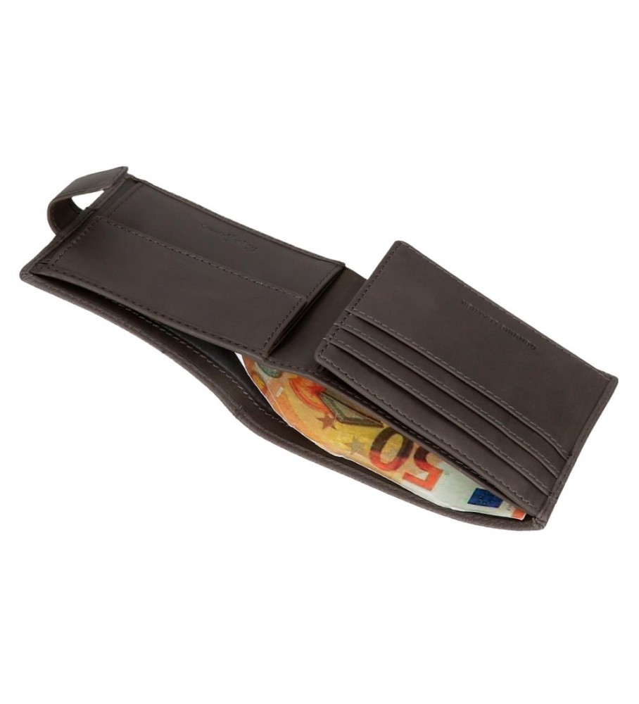 Carteira vertical Pepe Jeans Checkbox em couro cinza com fecho de clique