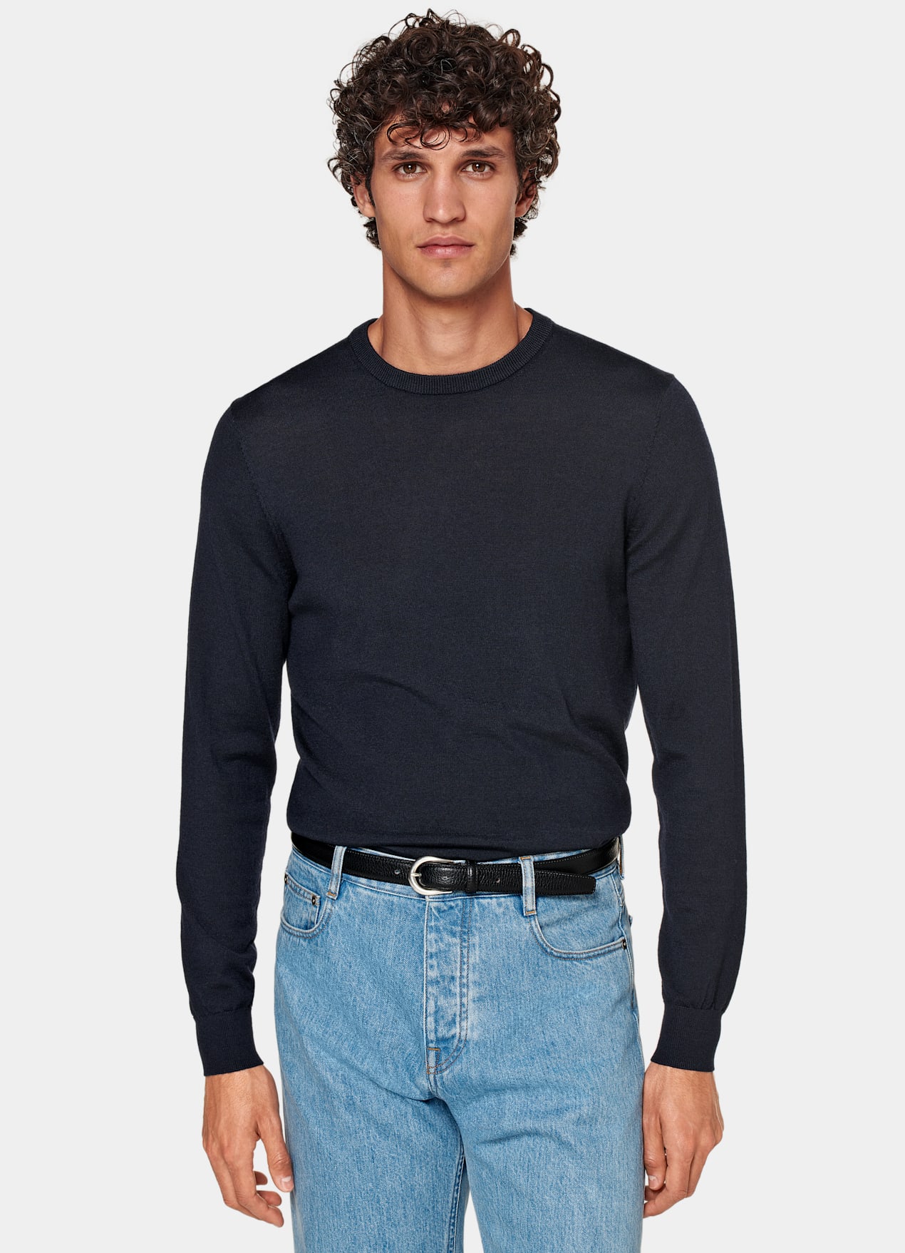 Pull col rond Merino bleu marine