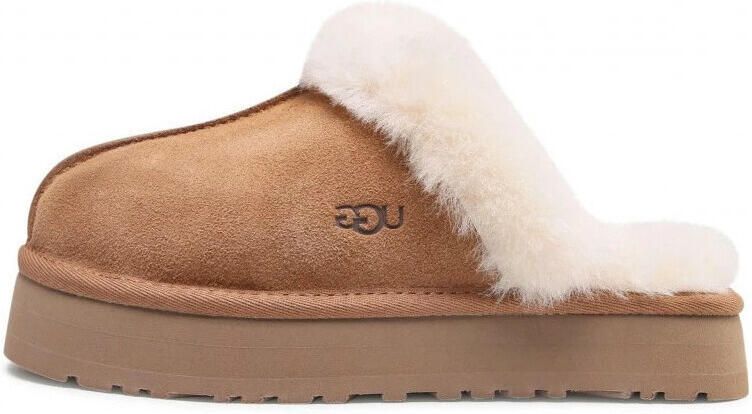 UGG Pantoffels Dames Sloffen Instappers Suède Harde zool Dichte hiel Disquette Cognac