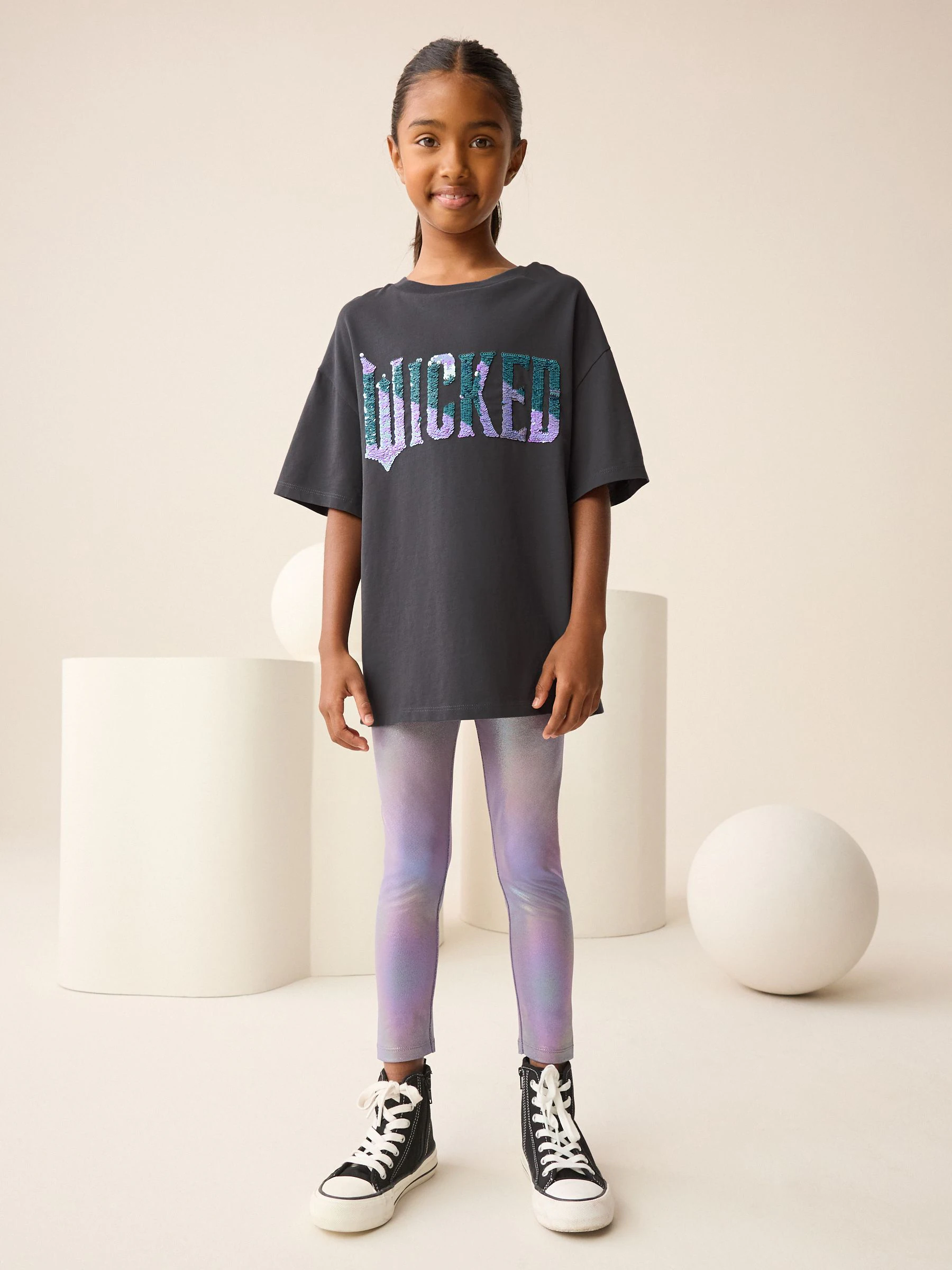 Antraciet - Wicked oversized T-shirt met print (3-16jr)