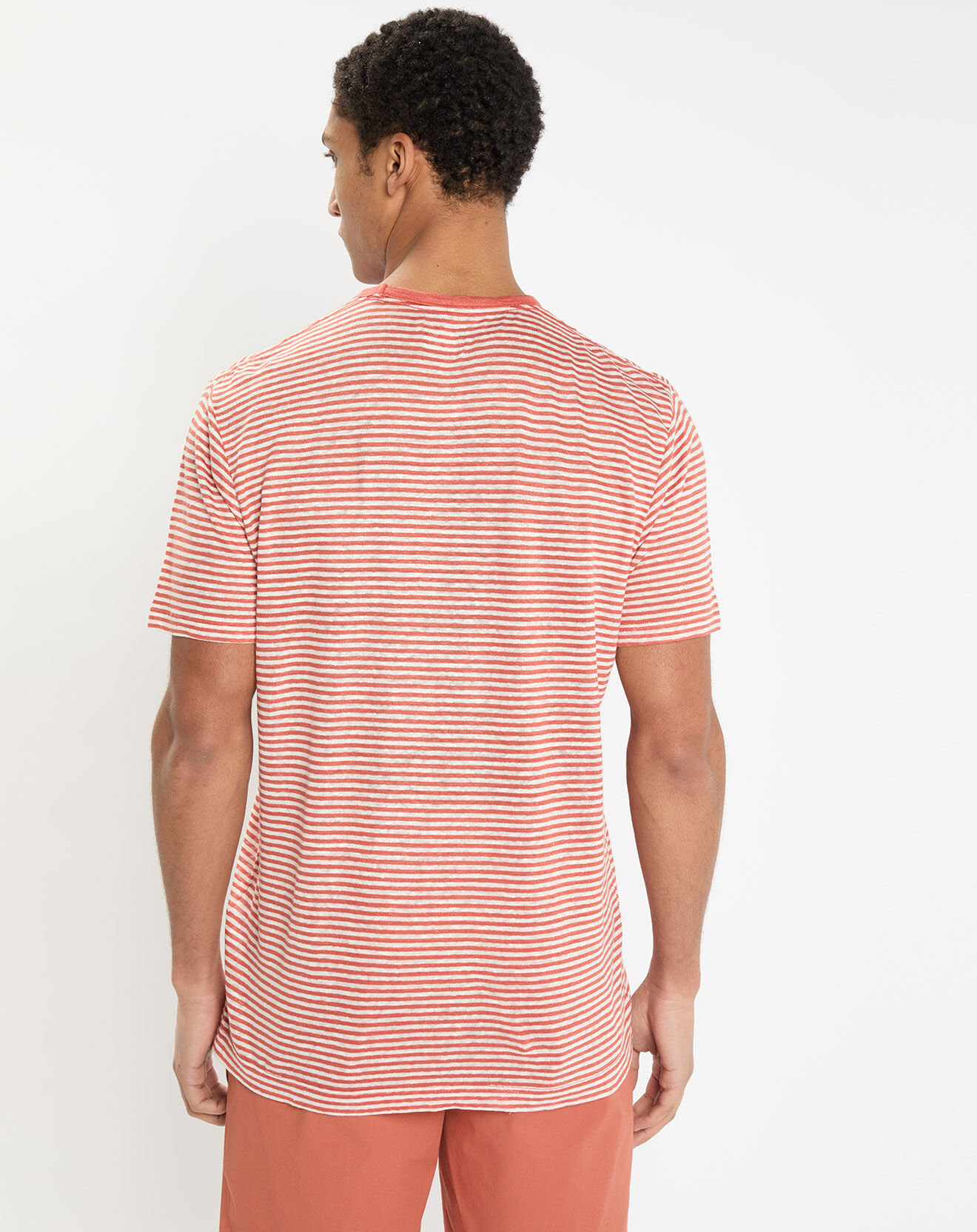 Hackett London T-Shirt 100% Lin Regular Fit Bat à rayures orange moyen