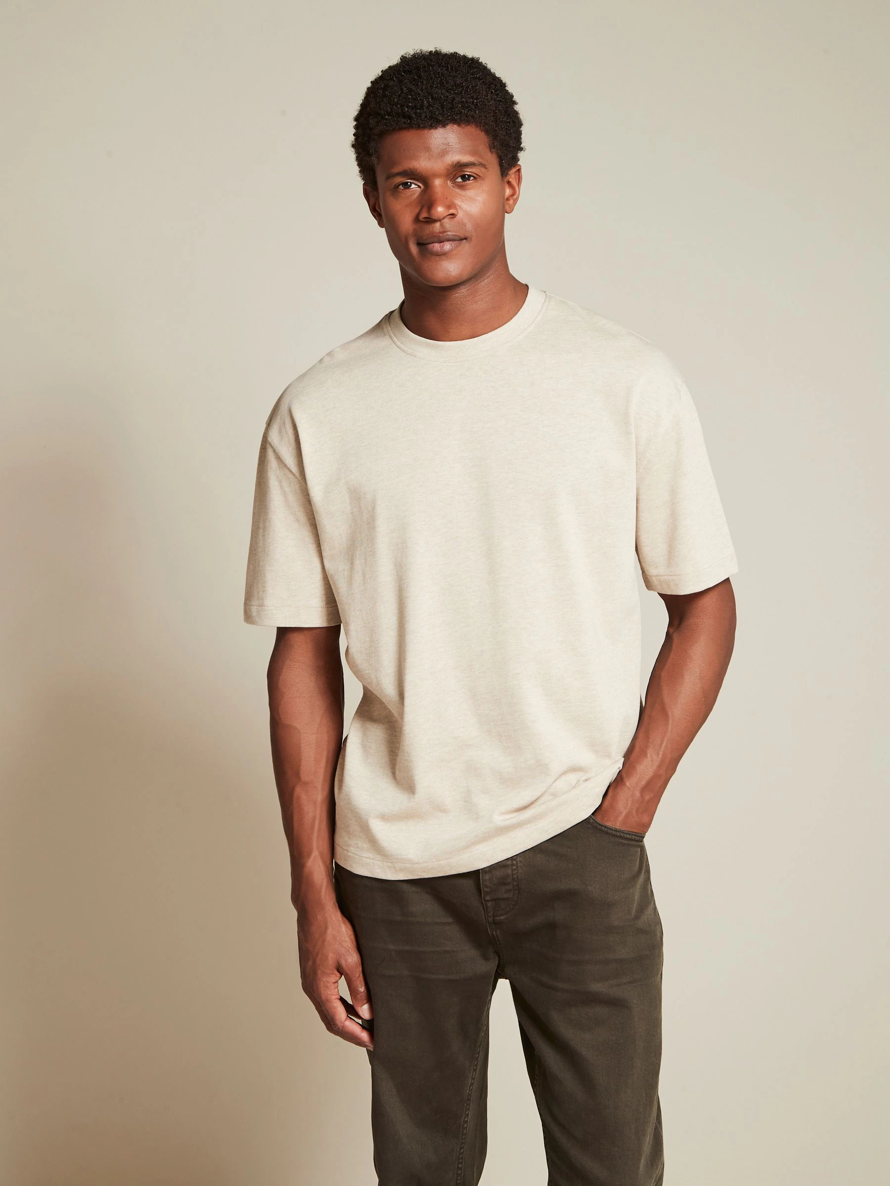 Zwart/Bruin/Licht Naturel - Relaxed fit - Verpakking van 3 T-shirts van zware stof