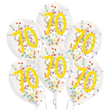 amscan Latexballons 6er, Zahl 70, Konfetti Füllung, 27,5cm