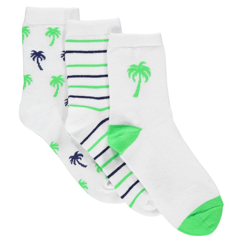 Lot de 3 paires de chaussettes assorties avec rayures et palmiers - Bleu