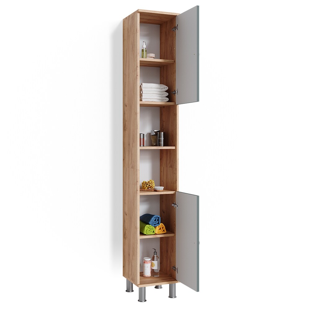 Vicco Hochschrank Badschrank Badezimmerschrank Fynn Eiche Grün Badmöbel 190 x 30