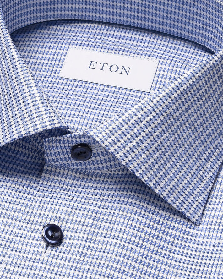 ETON Slim Fit Blue Houndstooth Signature Twill Shirt Blå