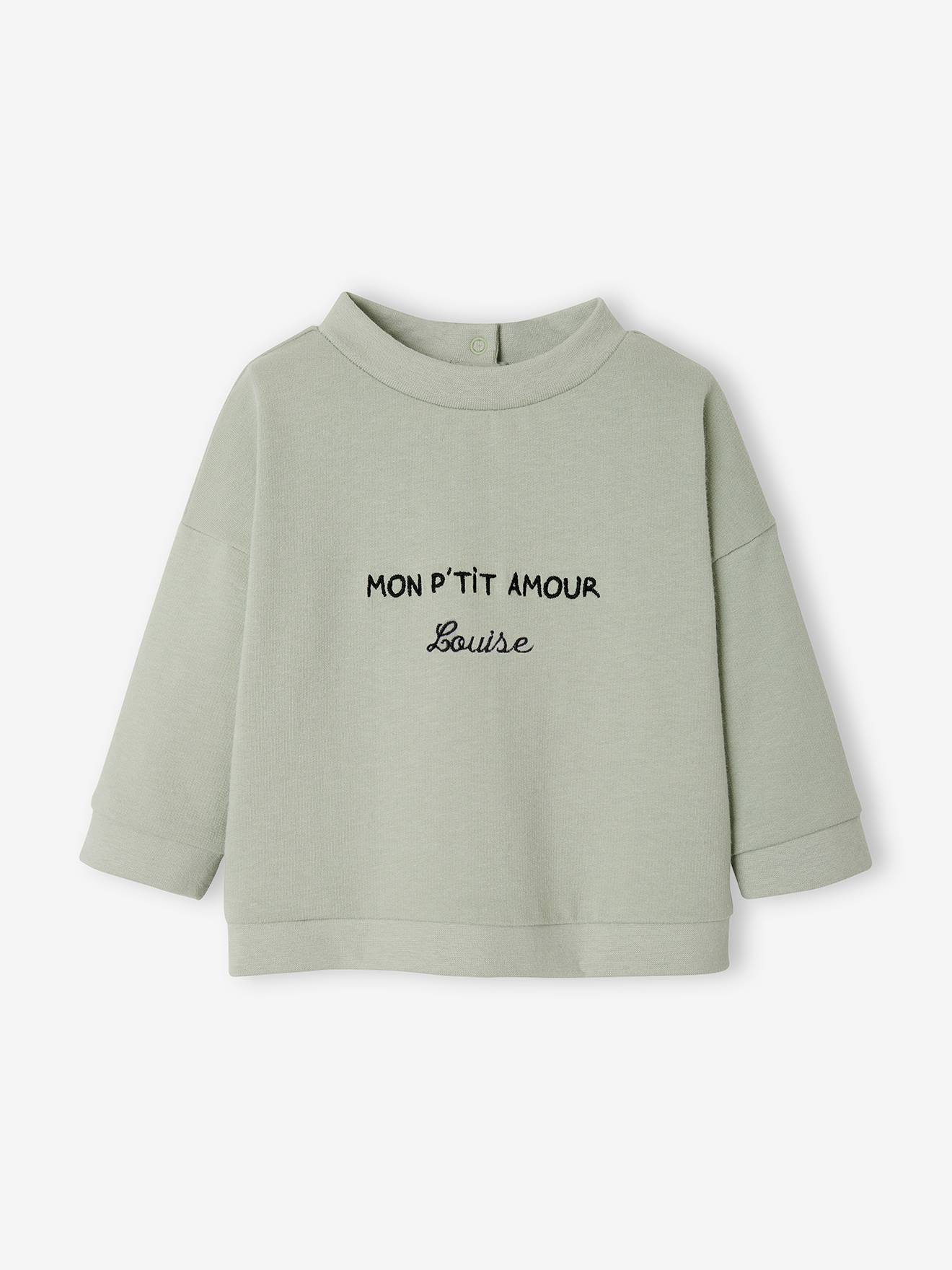 Moletom infantil verde médio liso com estampas e mensagem personalizável.