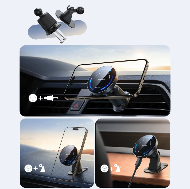 (15W) 2in1 MagSafe Auto KFZ Halterung für Lüftungsgitter   Armaturenbrett Qi Wireless Fast Charging Ladestation (JR-ZS502) - Schwarz
