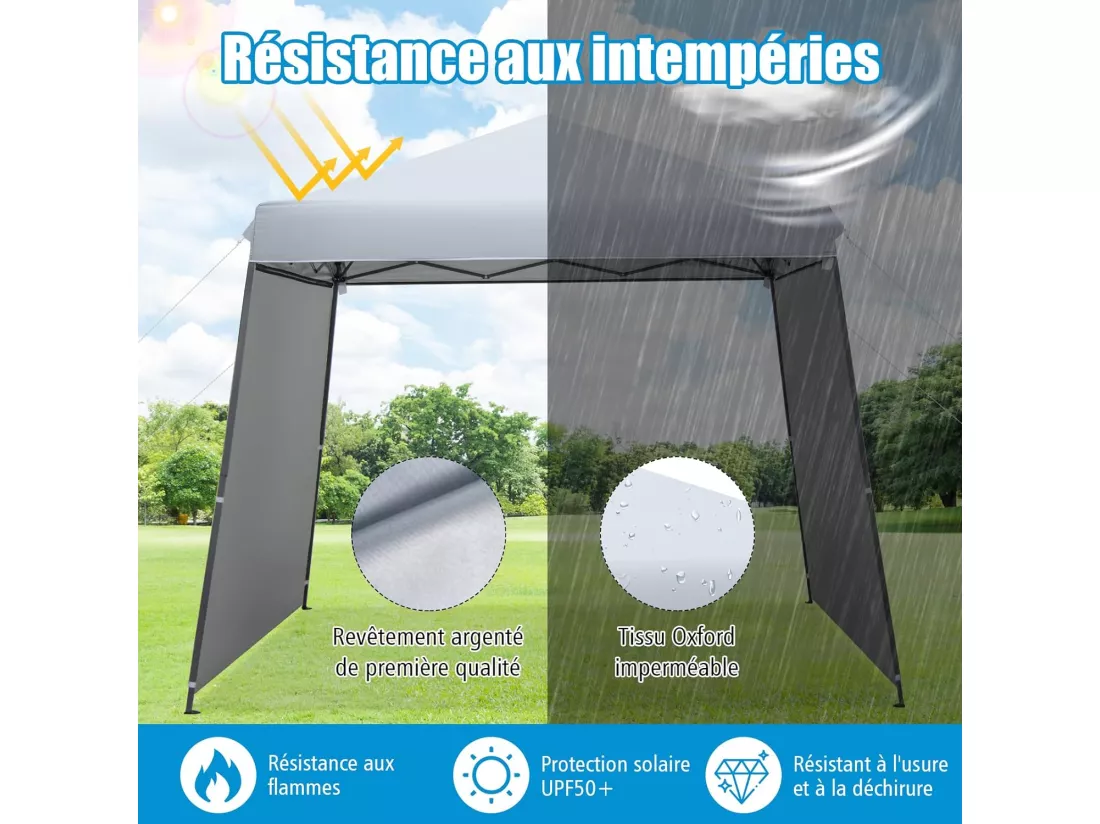 Tente à Auvent Instantané 300 x 300 cm avec Parois Latérale, Parasol de Plage Pliable avec Sac à roulettes Protection UV, Abri Extérieur pour Plage Camping Terrasse (Gris)