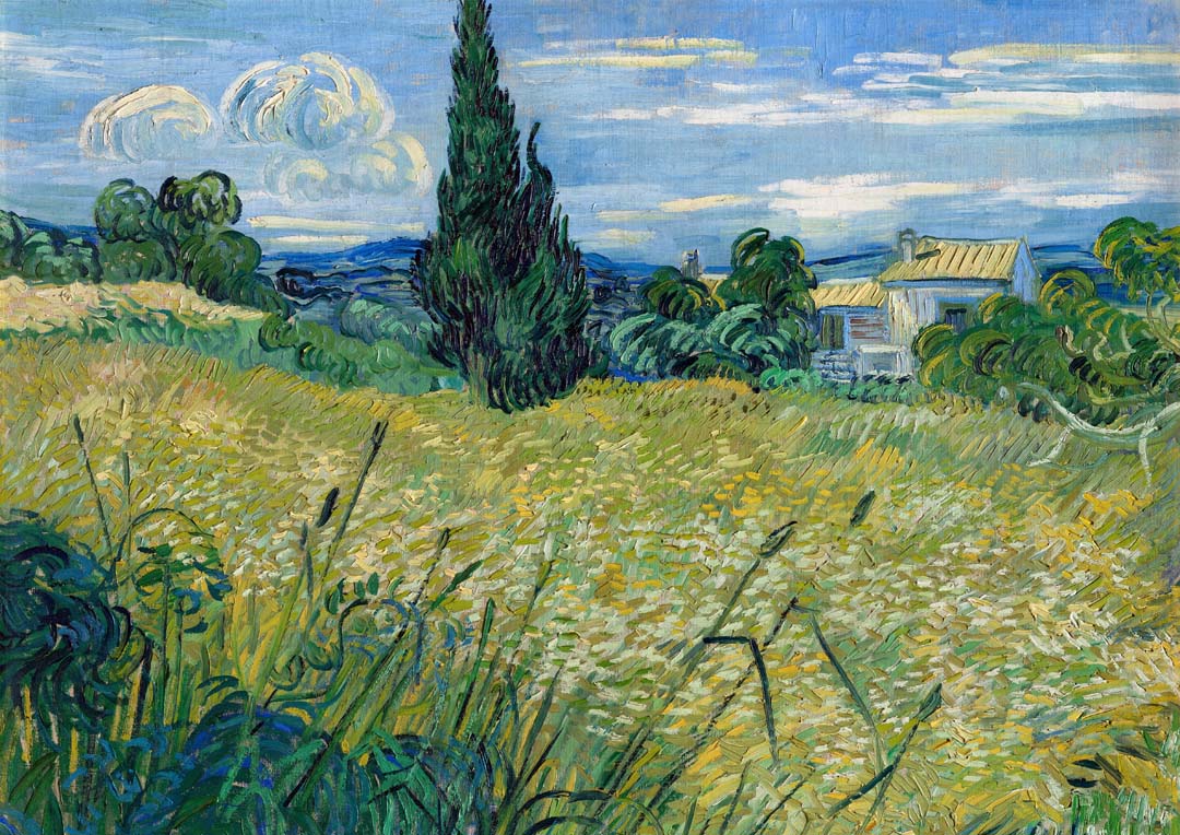 Grünes Weizenfeld mit Zypresse von Van Gogh