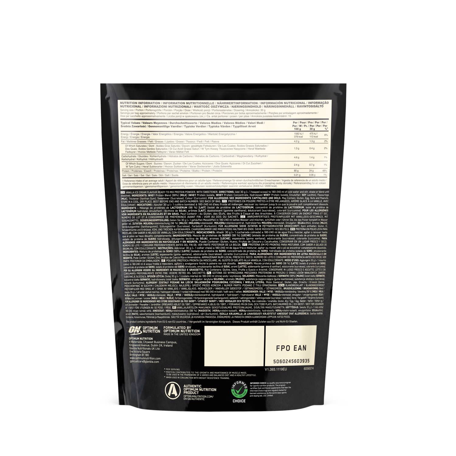 OPTIMUM 100% Whey Gold Standard<br>450 g, Beutel, Pulver, Vanilla Ice