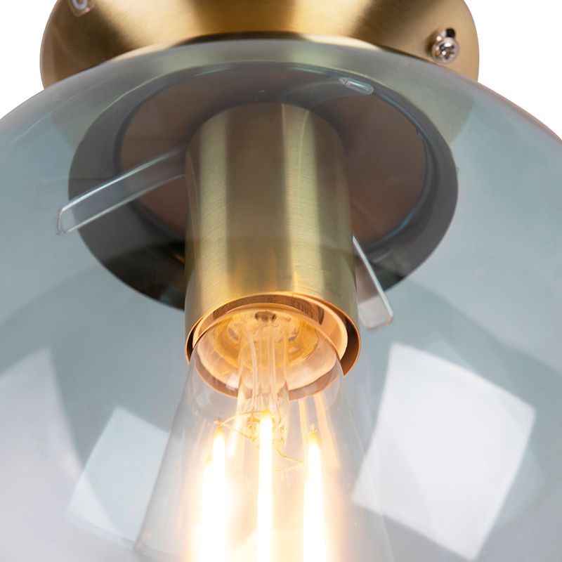 Art Deco plafondlamp messing met blauw glas - Pallon
