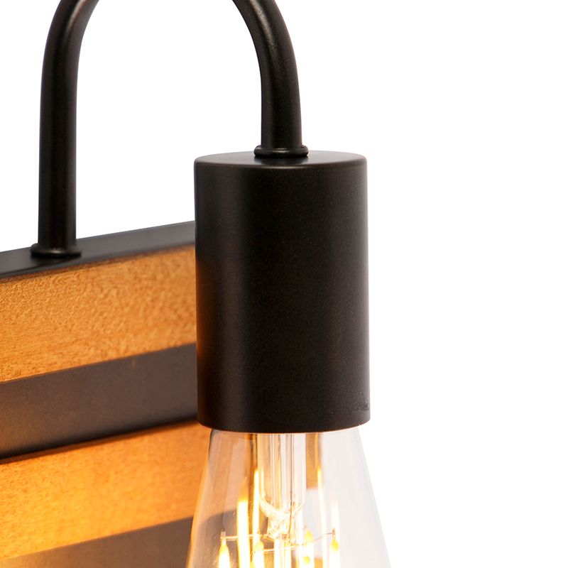 Industriële wandlamp zwart met hout - Paleta Mai