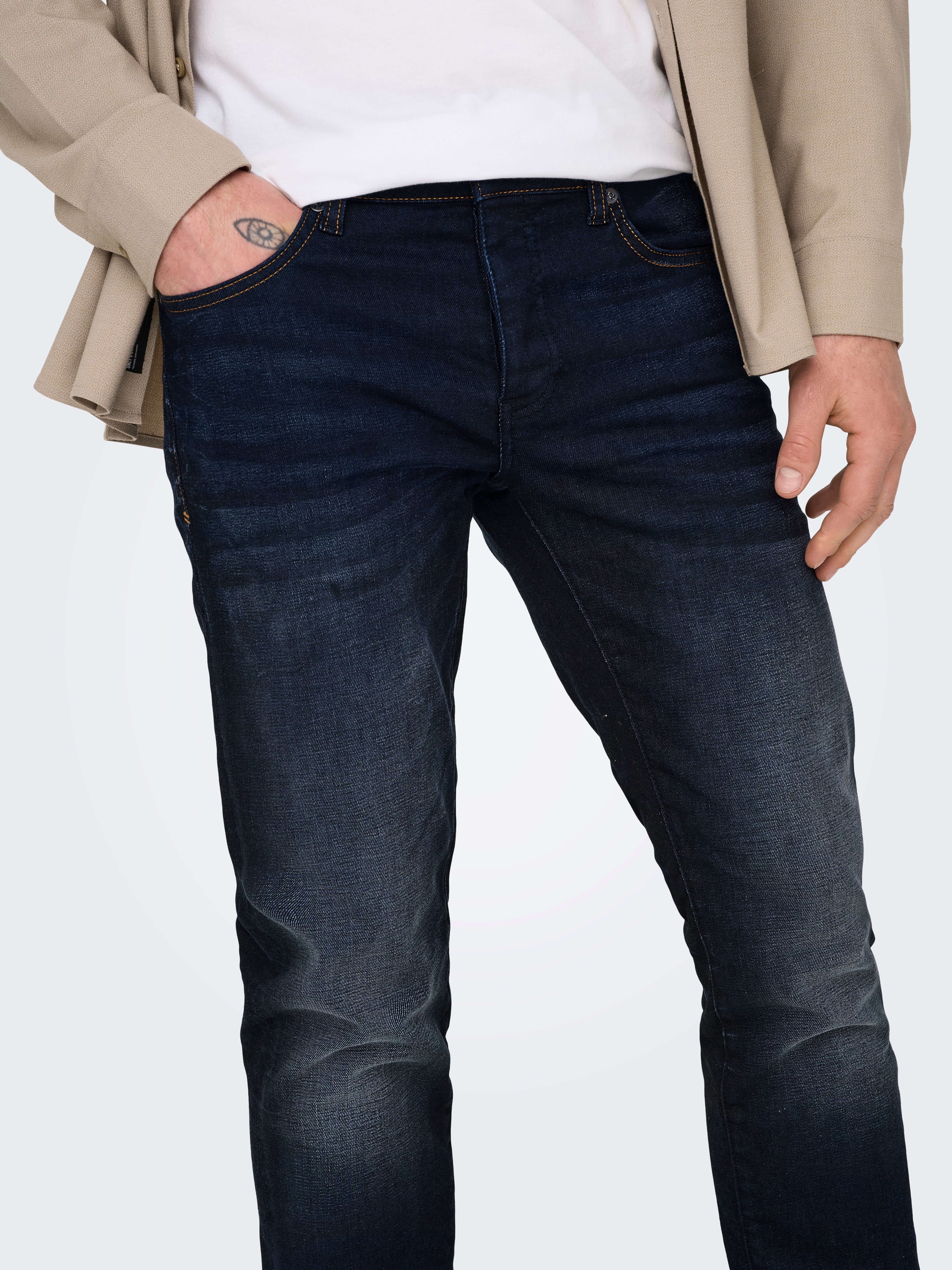 ONSWEFT Niedrige Taille Slim Fit Jeans Dark Blue Denim