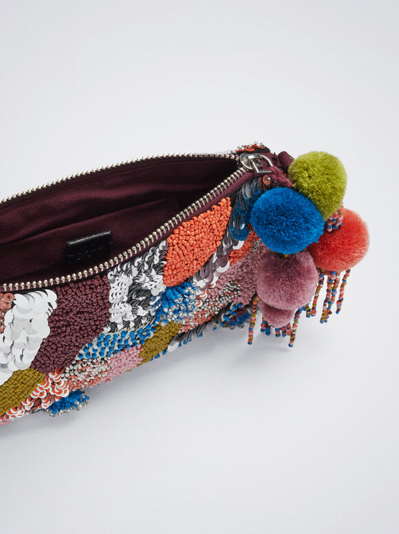 Bolsa com miçangas e lantejoulas - Multicolorida