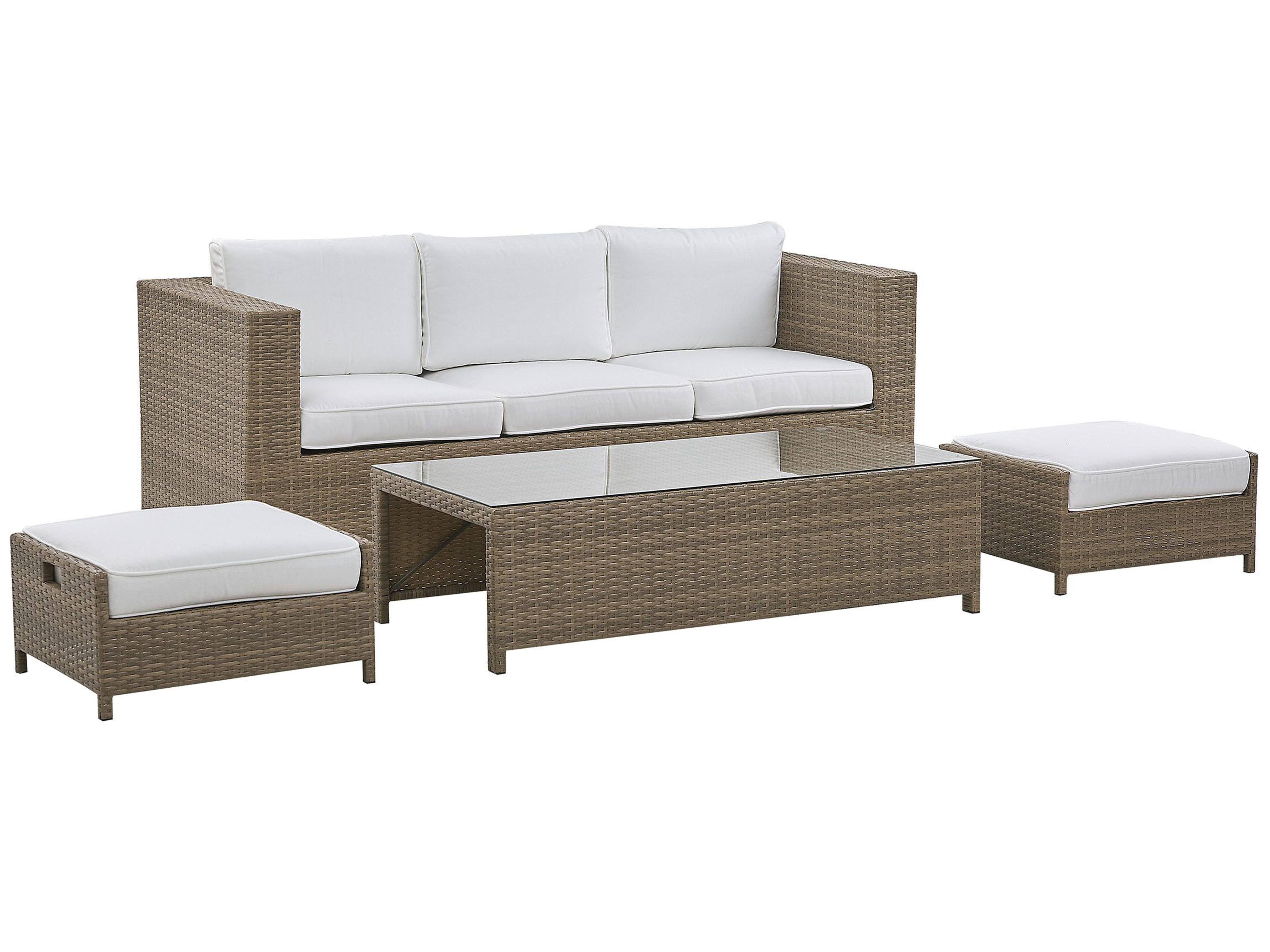 Loungeset met tafel en ottomaan 5-zits BELLUNO PE rotan Wit
