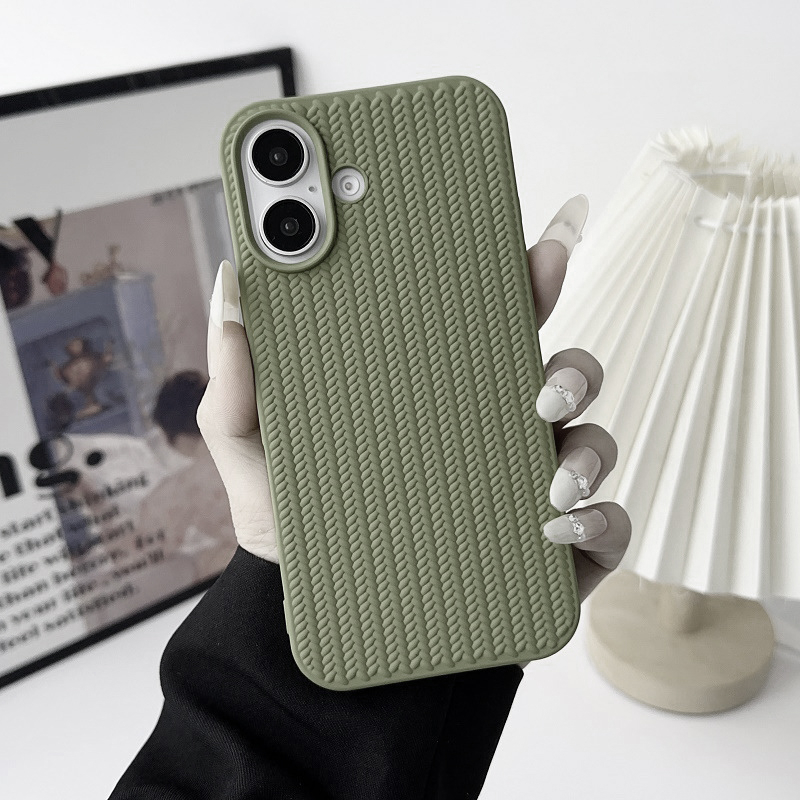 iPhone 16 Gummi Case Schutzhülle Strickmuster - Grün (Matt)