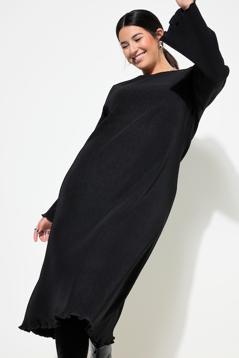 Plissee-Midikleid, Slim Shape, Langarm