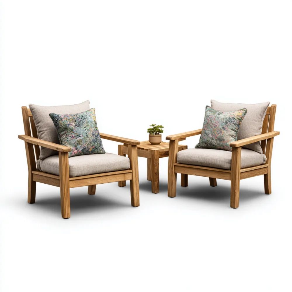 Garten-Loungeset Holz 70x75x80 cm - Beige - Klassisches Design