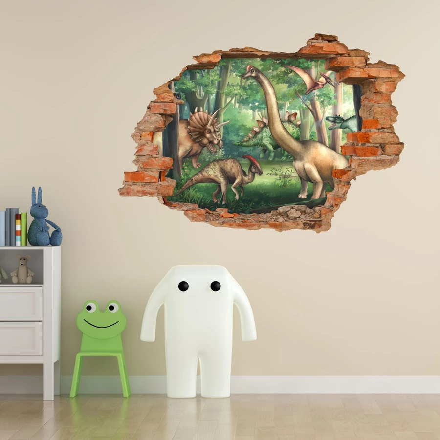 Nikima Wandtattoo 222 Wandtattoo Dinowelt - Loch in der Wand bunt