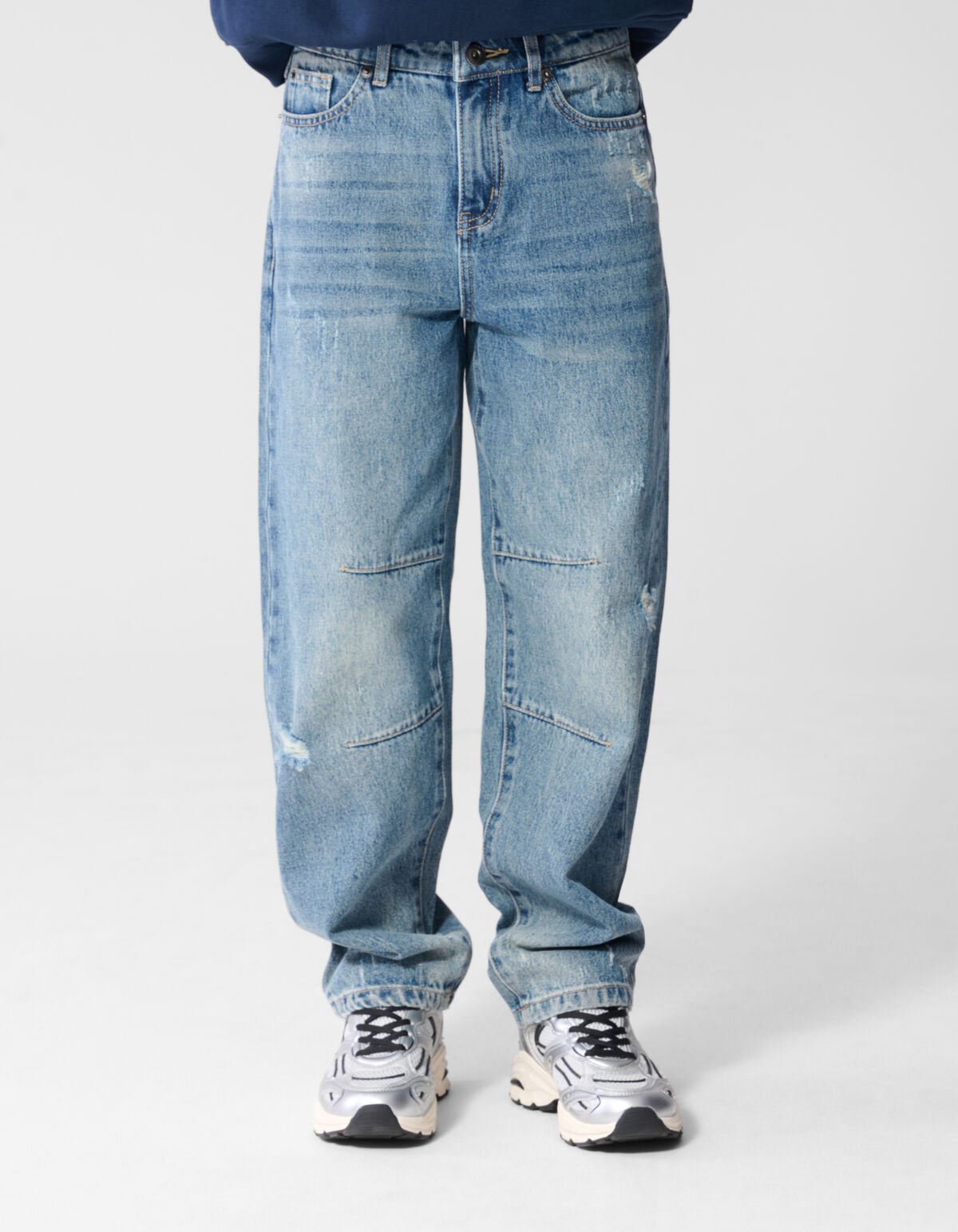 Destroyed Balloon Fit Jeans Donkerblauw