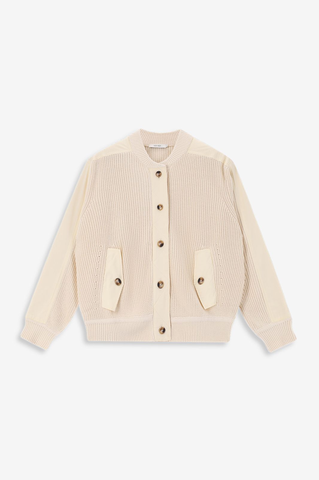 Beige gebreid bomber vest