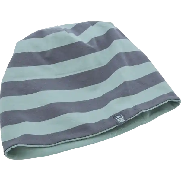 Jersey Wendemütze Ringel türkis / navy GOTS