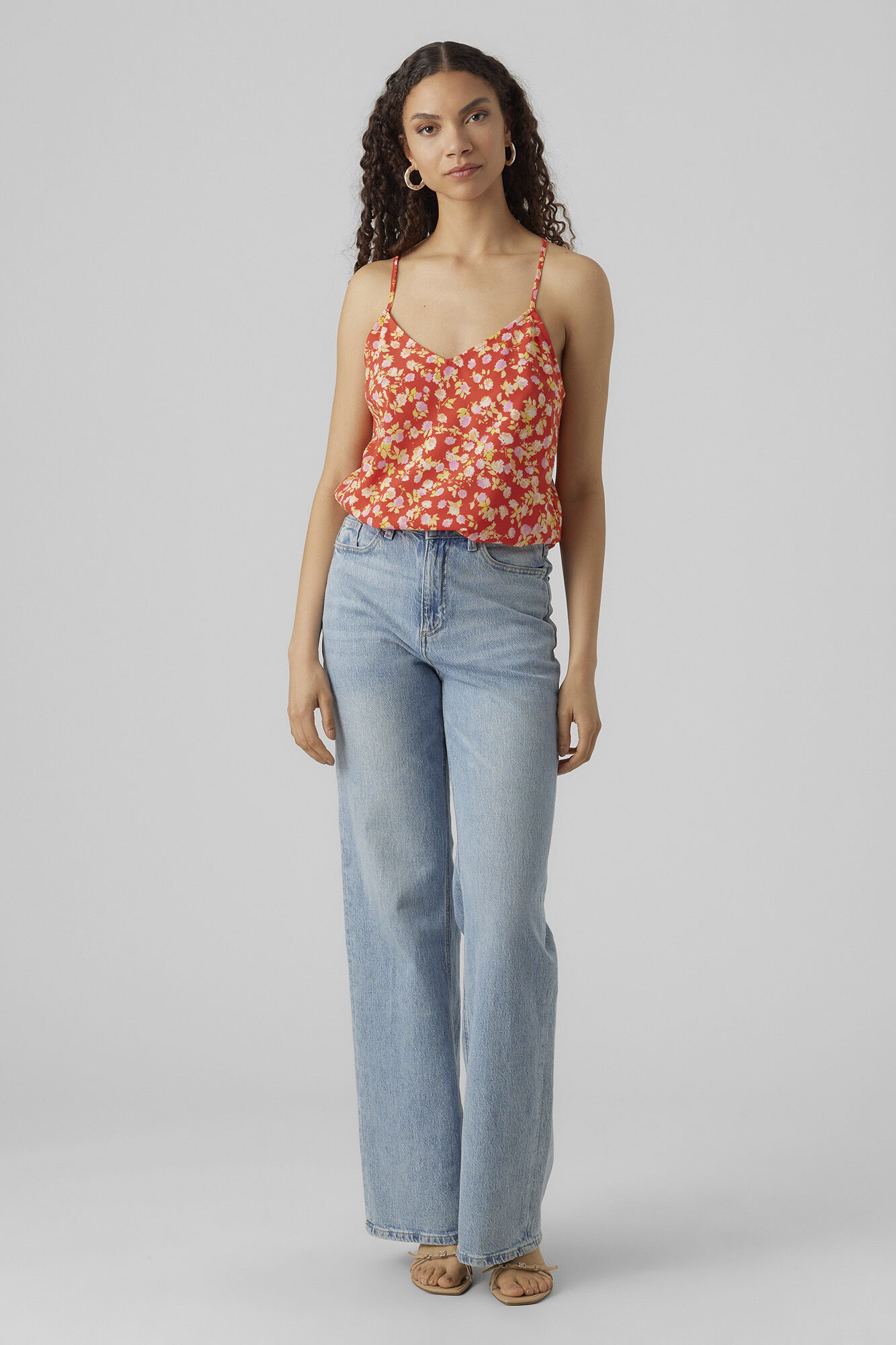 Blusa feminina folgada com decote em V - Vermelha