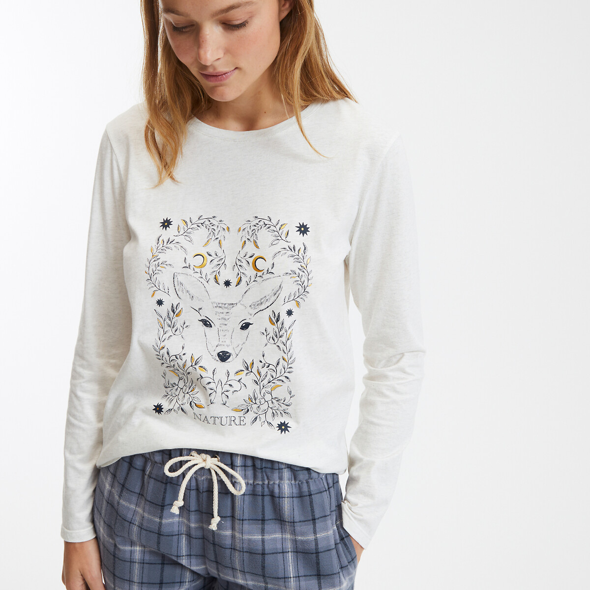 SO'HOME<br>Camisa de pijama estampada, calça xadrez